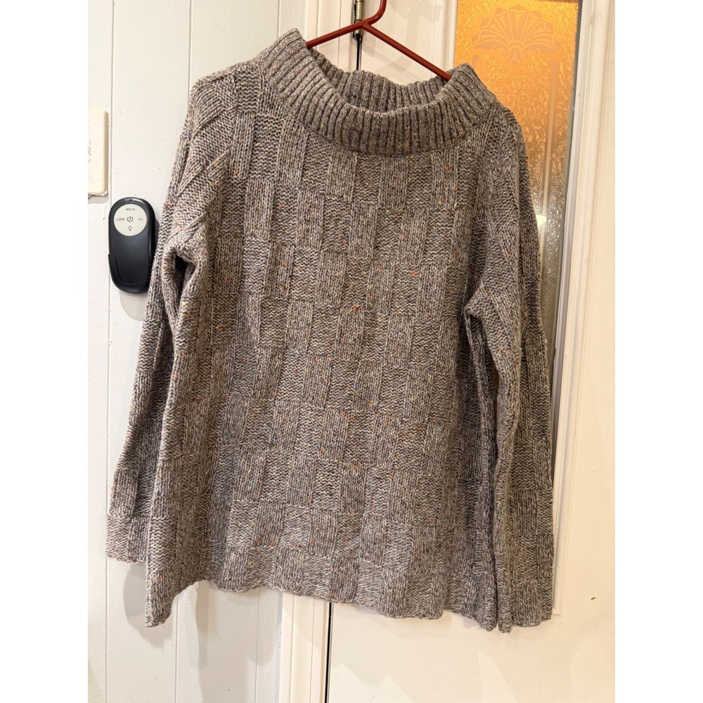 Soft Surroundings Grey Confetti Knit Basketweave Funnel Neck Sweater Large 26882